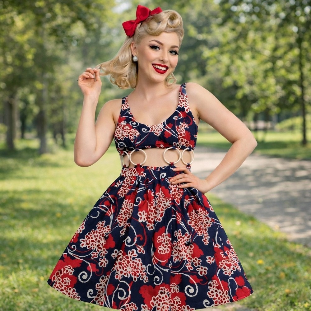 Vtg 50s Style Handmade Mini 2 Pc Belly Dress PinUp Rockabilly Car Show Statement
